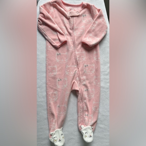 Carter's Other - Cozy Pink Cat Fleece Kids One Piece Carters Pajama 9 months